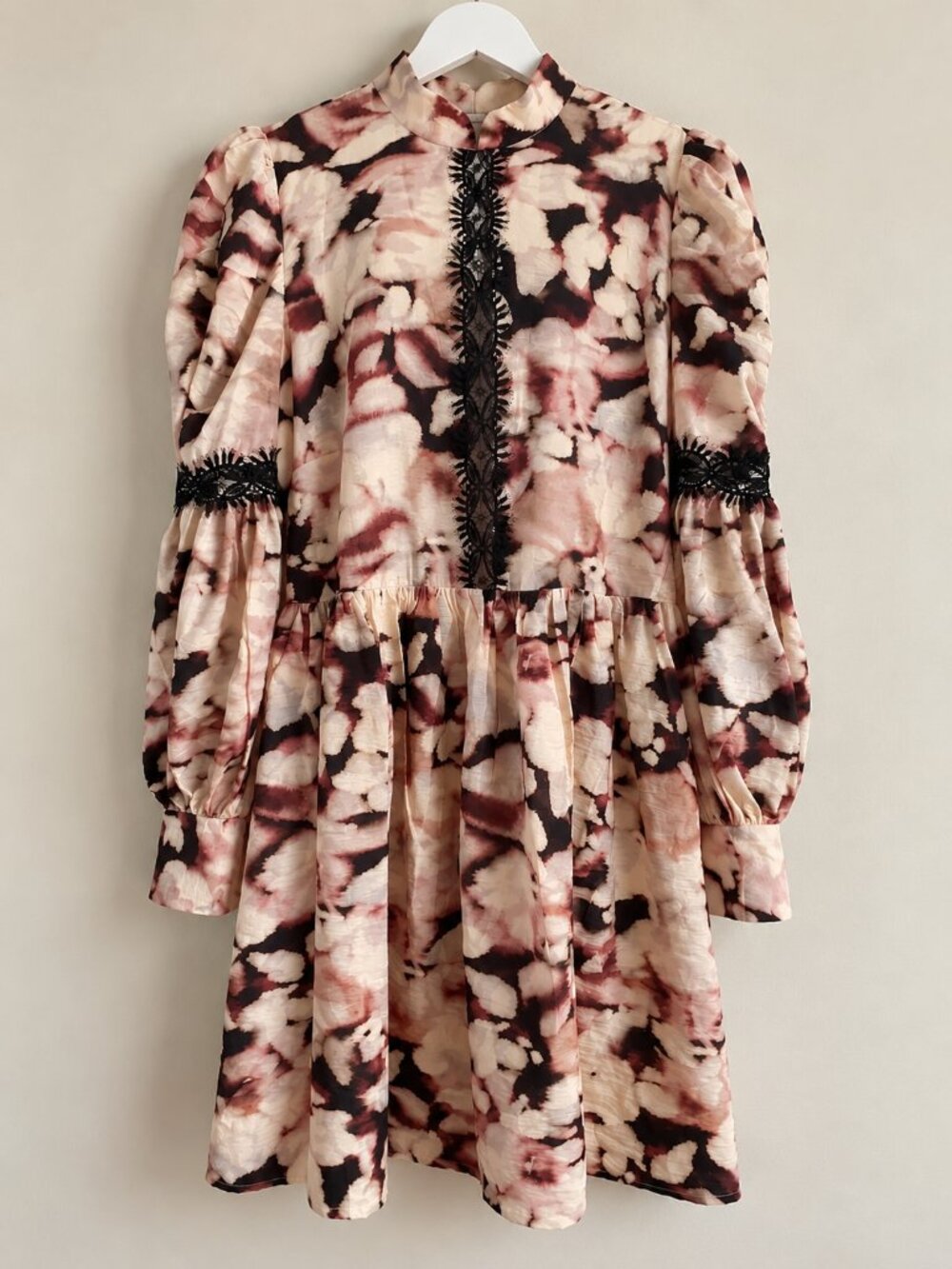 Eloquii Lace Detail Mini Puff Sleeve Dress Plus Size 18 Abstract Floral